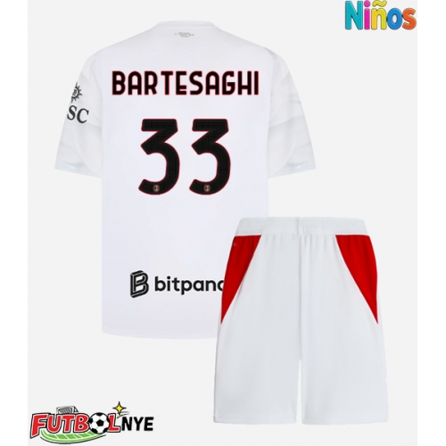 Camiseta AC Milan Davide Bartesaghi #33 Visitante Equipación para niños 2026-27 manga corta (+ pantalones cortos)